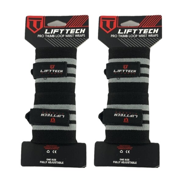 2x 2pc Lift-Tech Pro Thumb Loop Wrist Support Adjustable Wrap Black Stripes 20in