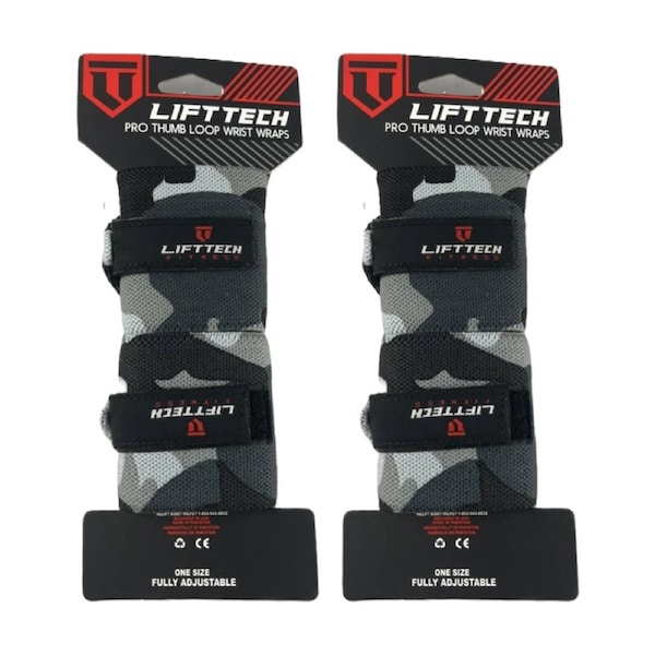 2x 2pc Lift-Tech Pro Thumb Loop Wrist Support Adjustable Wrap Camo 20in