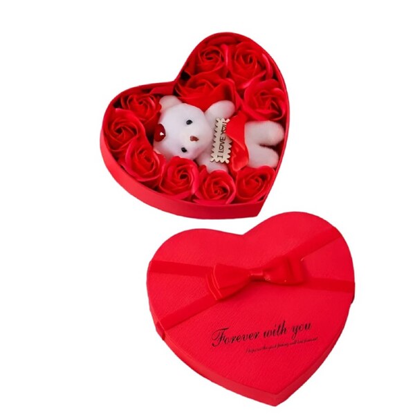 11Pcs Valentine'S Soap Flower Gift Set With Teddy Bear