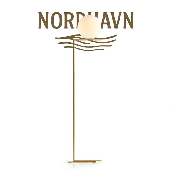 Nordhavn 1350mm Glass Globe Floor Lamp, Brass Finish Standing Light with E14 Warm Bulb & Foot Switch