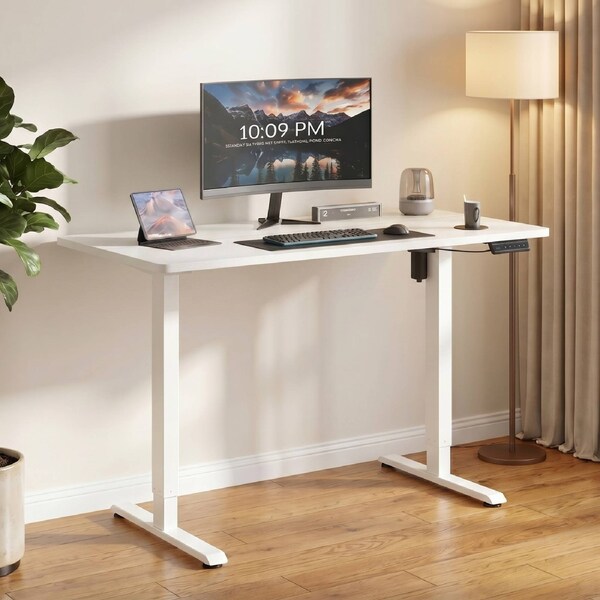 Advwin Electric Standing Desk 133*60cm Height Adjustable Sit Stand Table with Smart Memory Panel White Frame + White Desktop