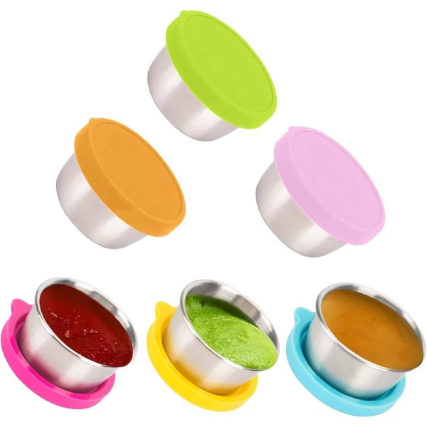 Salad Containers For Lunch To Go,6x1.6 Oz Stainless Steel Condiment Containers With Lids,Leakproof Sauce Cups for Dipping,Salad Dressing,Meal Prep