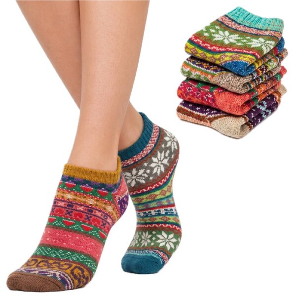 12 Pairs Womens Norwegian Wool Blend Warm Winter Fashion Anklet Socks (EU 36-41) - Assorted Colours