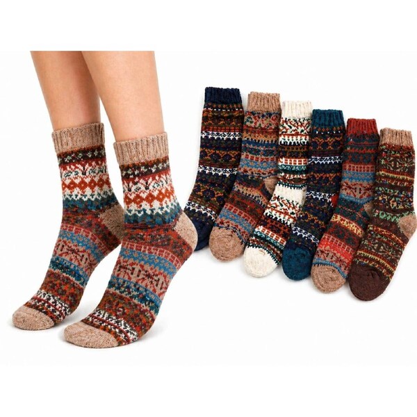 12 Pairs American Alpaca Wool Blend Socks - Assorted Colours (Size 2-8)