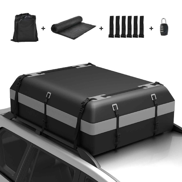 Costway 600L Rooftop Cargo Carrier Bag Waterproof 840D PVC All Vehicle Car Roof Luggage Bag with/Without Rack Grey
