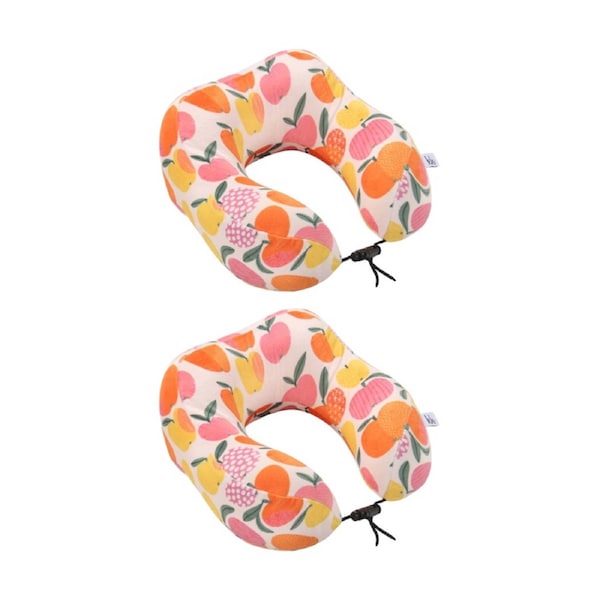 2x Kate Hill Memory Foam Travel Neck Pillow Velvet Cover 27x24x15cm Apples