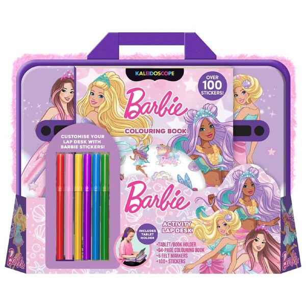 Hinkler Barbie Colouring Book Activity Lap Desk W/ 6 Markers & Tablet Holder