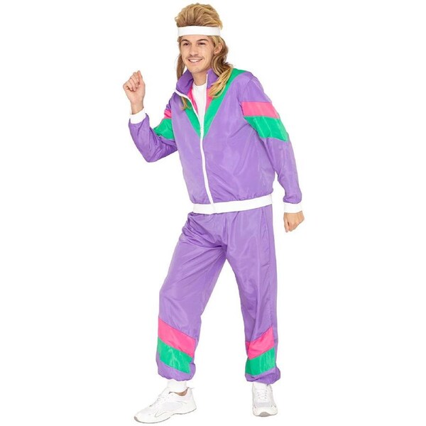80s Purple Tracksuit Mens Costume Large