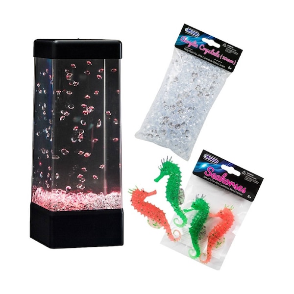 Jinx Luminous Jellyfish Lamp Bundle W/ Seahorses & Large Crystals Accessories