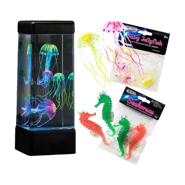 Jinx Luminous Jellyfish Lamp Bundle W/ Baby Jelly Seahorses Accessories
