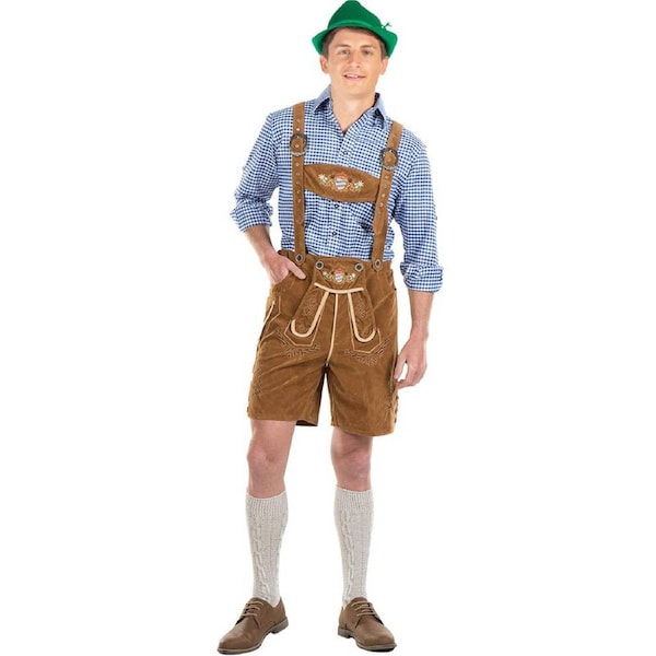 Oskar Deluxe Tan Lederhosen Mens Costume Medium