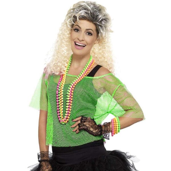 80s Neon Green Fishnet Womens Top L/XL