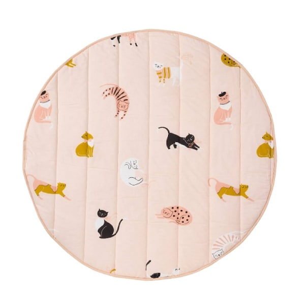 Linen House Kids 200GSM Cats n Bows Reversible Play Mat Round Cotton 120cm
