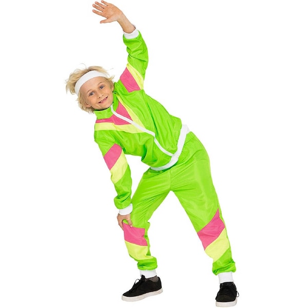 80s Neon Tracksuit Kids Costume Large