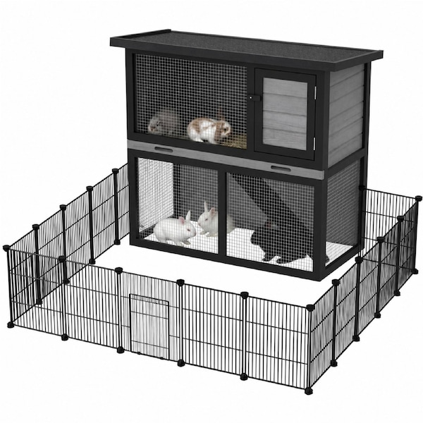 Advwin Outdoor Weatherproof Rabbit Hutch Bunny Cage + Small Animall Playpen Enclosure