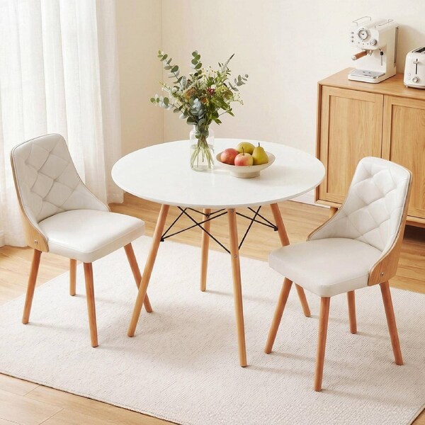 Artiss Dining Table and Chairs Set 3PCS 90cm 2 Seater Round Dining Set for Dining Room White