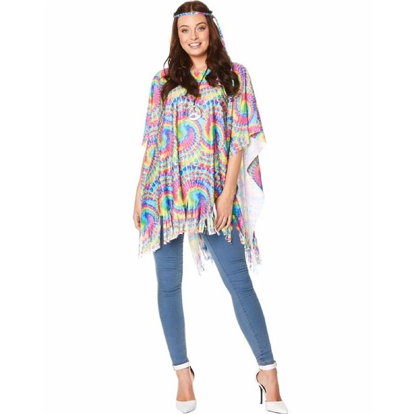 70s Tie Dye Womens Poncho One Size