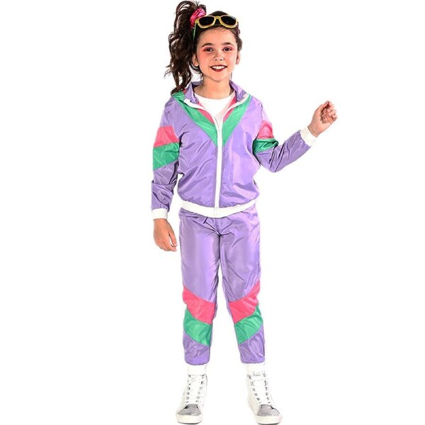 80s Purple Tracksuit Kids Costume Large