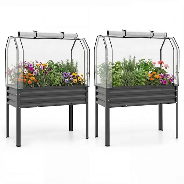 Costway 2x Elevated Metal Planter w/Legs Flower Planter Grey