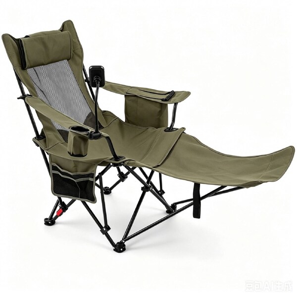 Costway 2-in-1 Reclining Camping Chair Folding Lounge Detachable Footrest Phone Stand Cup Holder Insulated Bag Pocket Green
