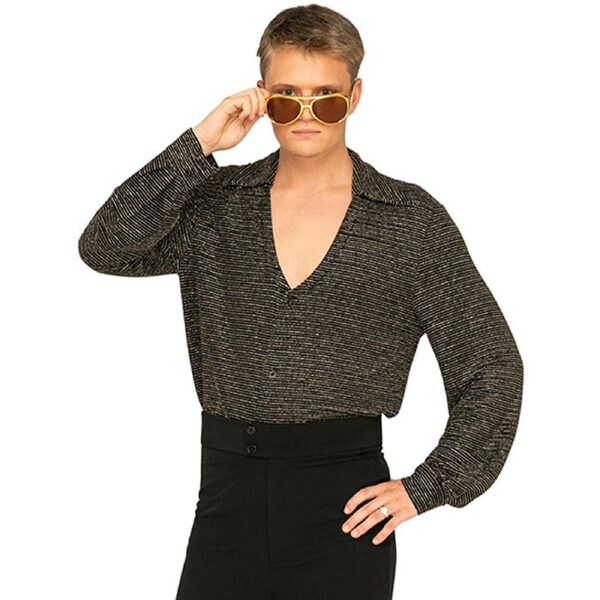 70s Mr Disco Black Shimmer Mens Shirt Medium