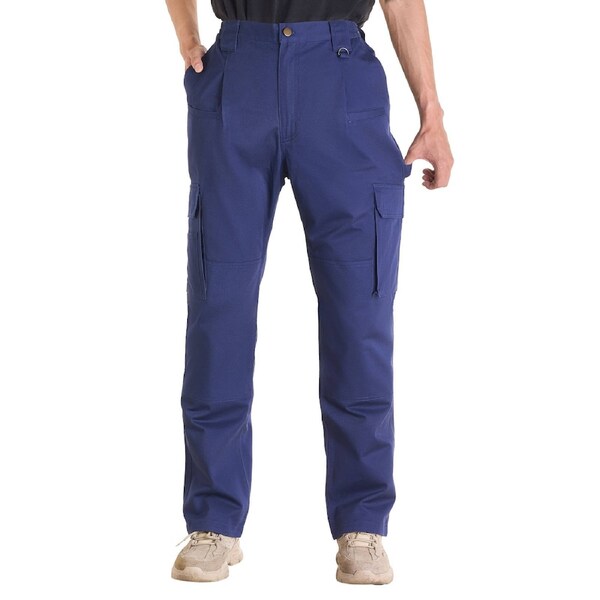 FR Pants for Men, 100% Cotton, Flame-Resistant Cargo Pants with Multi-Pockets and Elastic Waist, Reinforced Tear-proof Stitching, Ideal for Welding Work and Casual Wear, XXL Size, Dark Blue