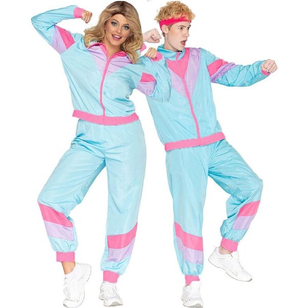 80s Pastel Blue Tracksuit Adult Plus Size Costume 2X