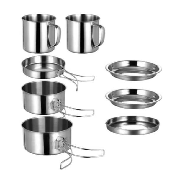 8pcs Portable Camping Cookware Set Outdoor Hiking and Family Picnic Pot and Pan Kit