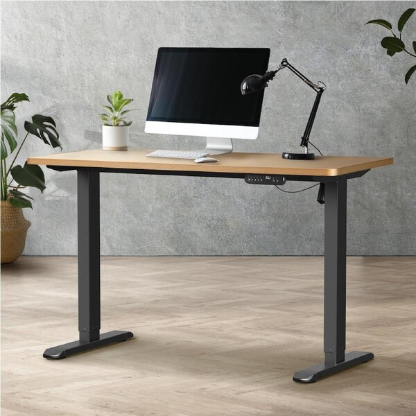Oikiture Electric Standing Desk Single Motor Black Frame 140CM Tabletop Black&OAK