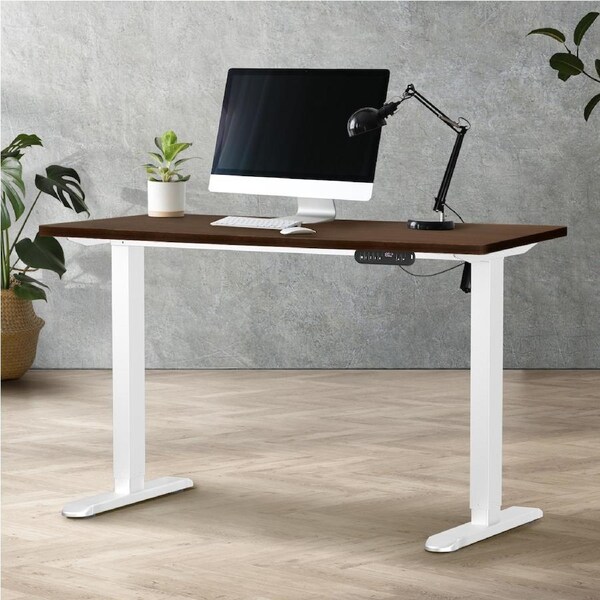 Oikiture Electric Standing Desk Single Motor Black Frame 140CM Tabletop White&Walnut