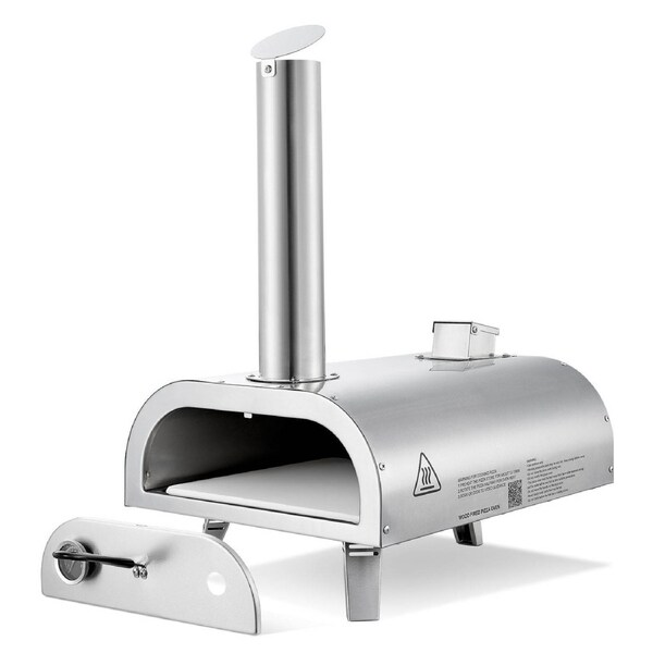 Pizza Oven Outdoor, 12" Pellet Pizza Oven, Portable Pizza-Stove with Built-in Thermometer, Wood Fired Stainless Steel Pizza-Maker, for Backyard, Camping, Pizza-Stone, Shovel, Carry Bag, Silver