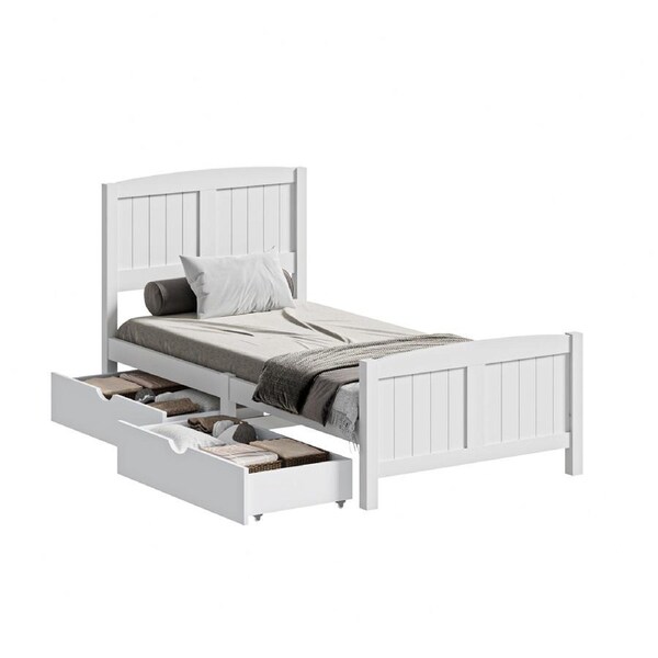 Oikiture Wooden Bed Frame Quenn Double King Single Base with Drawers White META Single