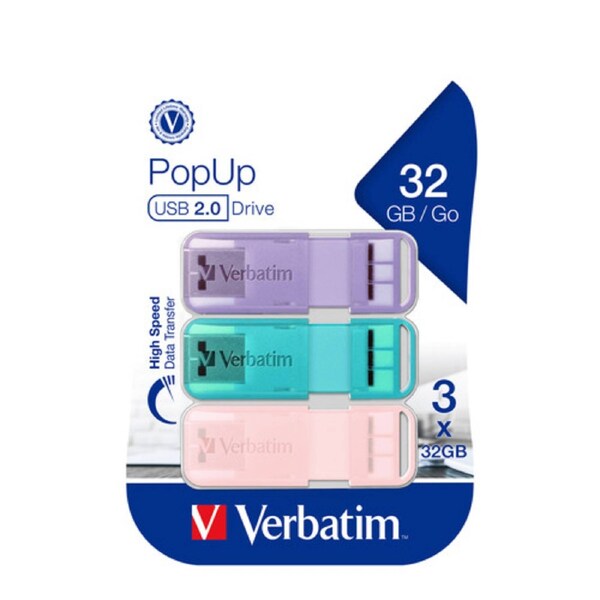 POP-UP USB 2.0 32GB TRIPLE PACK - ASSORTED PASTEL COLOURS