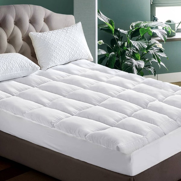 Pillowtop Mattress Topper 5cm Thick Pad for Back Pain Relief Washable Underlay Protector 1000GSM Microfibre Filling 45cm Deep Pocket Single