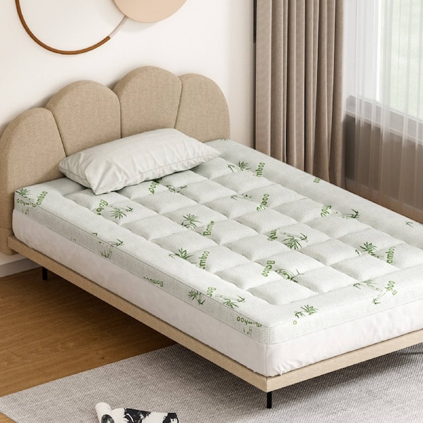 Pillowtop Mattress Topper 7.5cm Thick Bamboo Pad for Back Pain Relief Washable Skin-friendly Bed Protector with 45cm Deep Pocket King Single