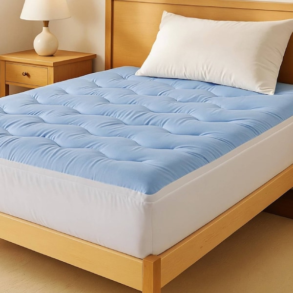 Pillowtop Mattress Topper 5cm Reversible Cooling & Soft Coral Fleece Pad for Back Pain Relief, Washable Skin-friendly Bed Protector with 45cm Deep Pocket King Single