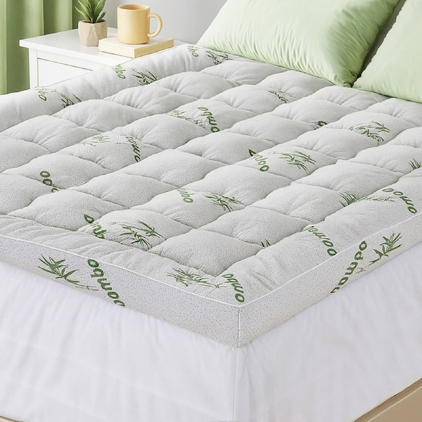 1500GSM Pillowtop Mattress Topper Bamboo Mattress Pad for Back Pain Relief Washable 11cm Thick Bed Cover with 45cm Deep Pocket Queen