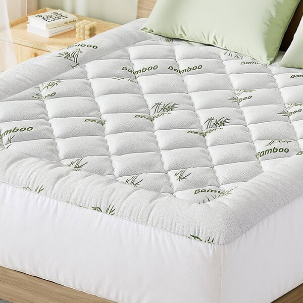 5cm Pillowtop Mattress Topper 1000GSM Thick Soft Bamboo Cooling Pad for Back Pain Relief & Guest Bed, Washable Overfilled Cover with 45cm Deep Pocket King