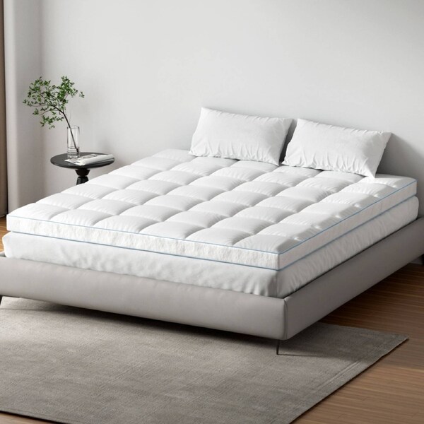 1500GSM Bamboo Pillowtop Mattress Topper 10cm Thick Pad for Back Pain Relief, High Loft Cooling Underlay for Dorm & Guest Bed, 45cm Deep Pocket King