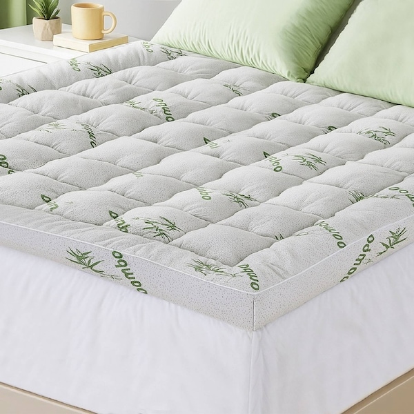 1500GSM Pillowtop Mattress Topper Bamboo Mattress Pad for Back Pain Relief Washable 11cm Thick Bed Cover with 45cm Deep Pocket King