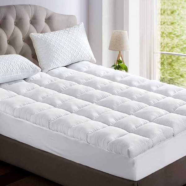 5cm Bamboo Pillowtop Mattress Topper 1000GSM Mattress Pad for Back Pain Relief Washable Breathable Protector with 45cm Deep Pocket Double