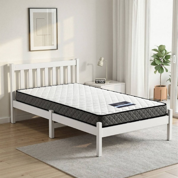 Single Mattress and Bed Frame Set White Solid Pine with 16cm Mattress