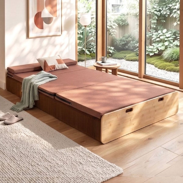 Folding Kraft Paper Bed Frame with Mattress and Pillow 300kg Capacity 200x120cm