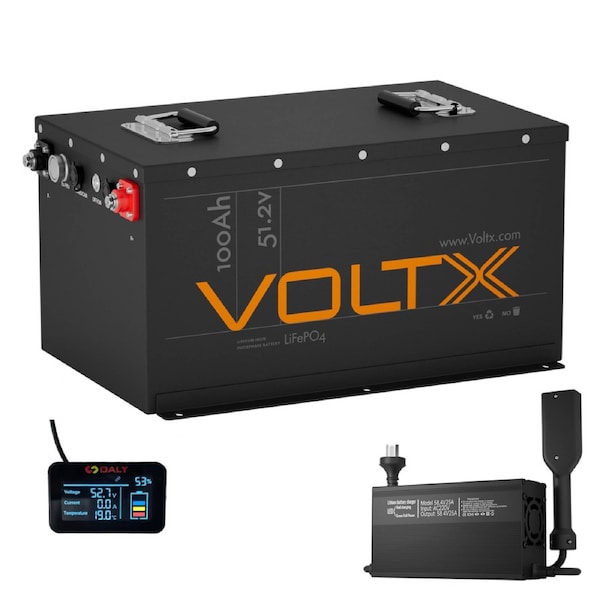VoltX 48V 100Ah Golf Cart Lithium Battery & Charger Bundle, EZGO TXT, 3000 Cycles, 5-Year Warranty