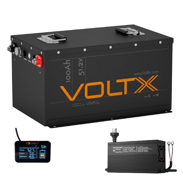 VoltX 48V 100Ah Golf Cart Lithium Battery & Charger Bundle, Universal Ring Terminal, 3000 Cycles, 5-Year Warranty
