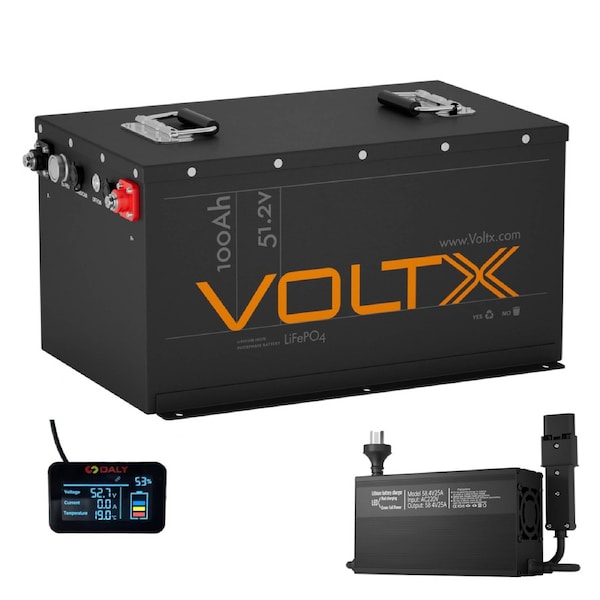 VoltX 48V 100Ah Golf Cart Lithium Battery & Charger Bundle, 5120Wh LiFePO4, Yamaha G19, Golf Farm Resort Buggy