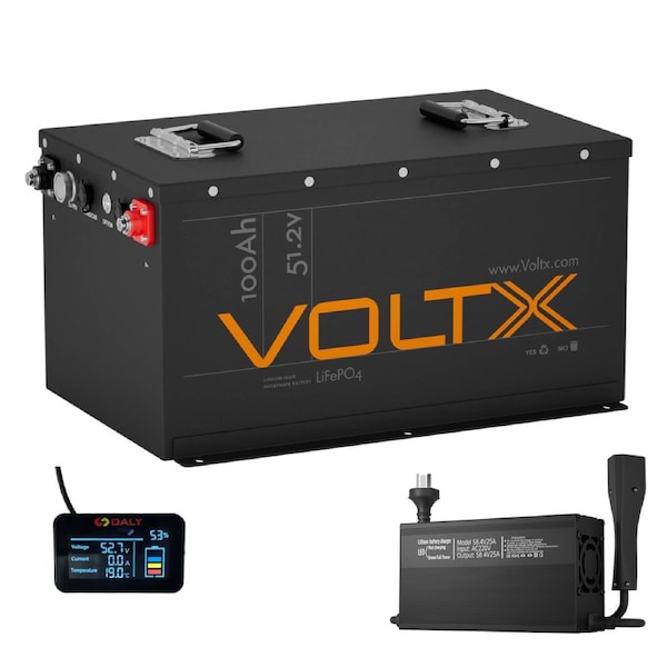 VoltX 48V 100Ah Golf Cart Lithium Battery & Charger Bundle, EZGO TXT & RXV, 3000 Cycles, 5-Year Warranty
