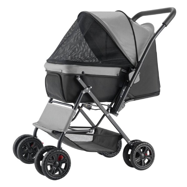Pet Stroller, 20KG Weight Capacity, Foldable Dog Stroller Cart, 4 Wheels Cats Stroller with Mesh Windows & Revrsible Handle, Portable Pet Carrier Stroller with Brake, for Small to Medium Pets