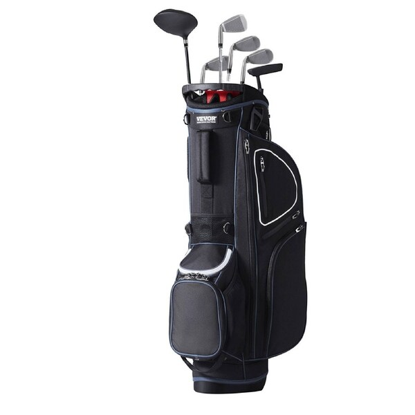 Golf Cart Bag with 14 Way Organizer Divider Top, 35" 11 Pockets Premium Cart Bag with Stand, Durable Golf Bags with Handles & Dust Cover & Detachable Dual Strap for Men & Women, Black White