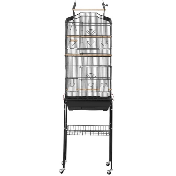 Large Bird Cage, 62 in, Open Top Parakeet Cage with Rolling Stand, Steel Bird Flight Cage with Removable Tray, Budgie Birdcage with 4 Perches, Parrot Cage for Lovebirds Cockatiels Pet Toy